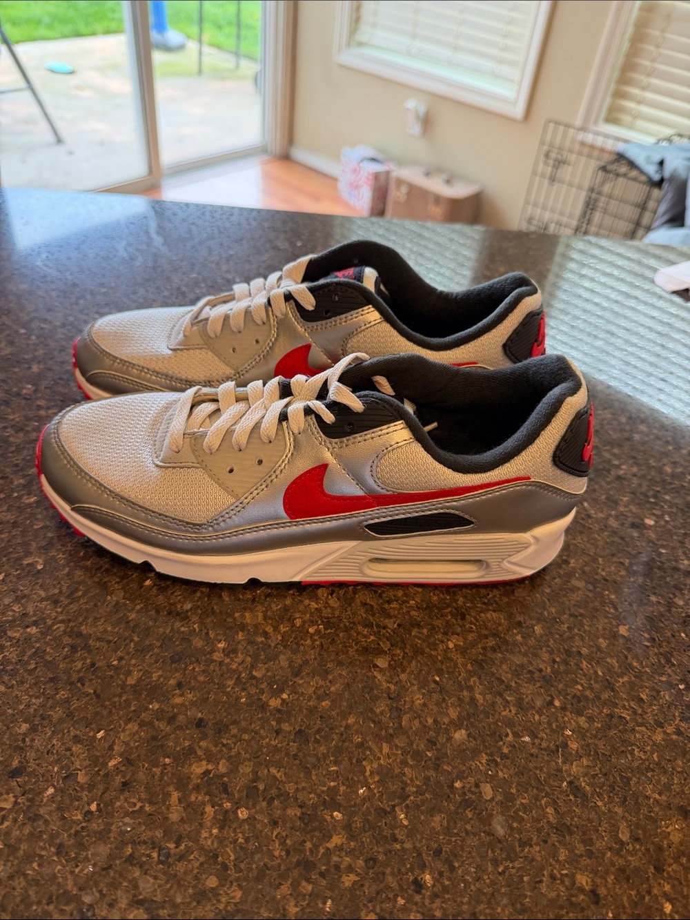 Nike Men  Air Max 90s Style White,silver and Red Sneakers